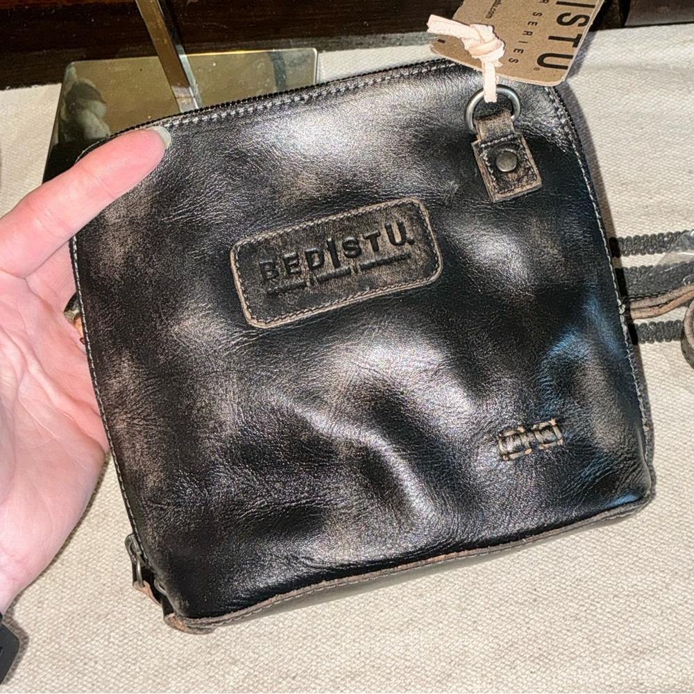 NWT Bed Stu Leather Ventura Crossbody Clutch Bag Black Hand Wash Retail $155 - Picture 4 of 13